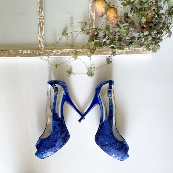 NEW Guess Blue Sequin Heels - Picture 4 of 6